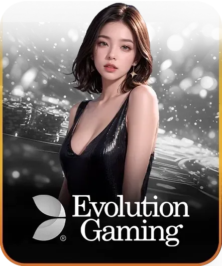 Evolution Gaming คาสิโนออนไลน์ TUNDER24HT ภาพสาวชุดดำในบรรยากาศคาสิโนสด